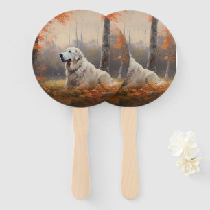 Great Pyrenees in Autumn Leaves Fall Inspire  Hand Fan