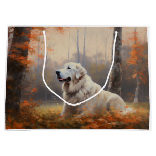 Great Pyrenees in Autumn Leaves Fall Inspire Large Gift Bag
