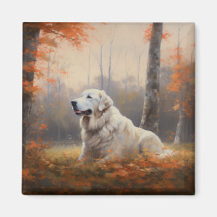 Great Pyrenees in Autumn Leaves Fall Inspire  Magnet
