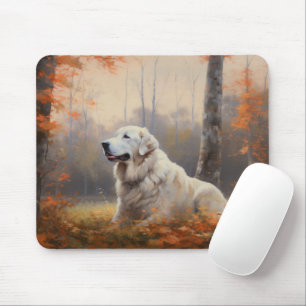 Great Pyrenees in Autumn Leaves Fall Inspire  Mouse Pad