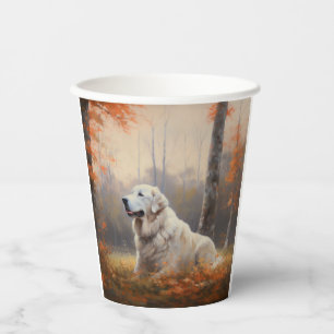 Great Pyrenees in Autumn Leaves Fall Inspire  Paper Cups