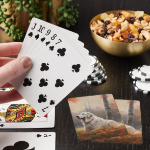 Great Pyrenees in Autumn Leaves Fall Inspire Playing Cards