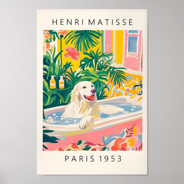 Great Pyrenees In Bathtub, Matisse Wall Art, Funny Poster (Front)