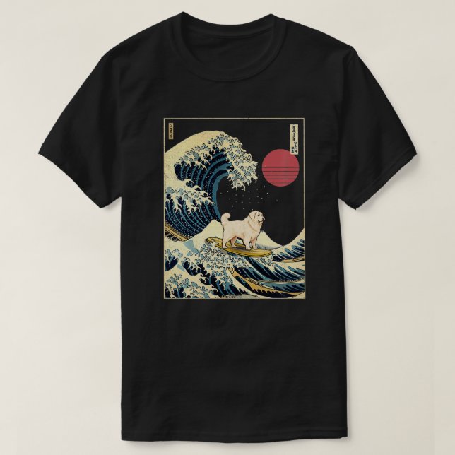 Great Pyrenees Japanese Kanagawa Wave Funny Surf D T-Shirt (Design Front)