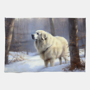 Great Pyrenees Let It Snow Christmas  Tea Towel
