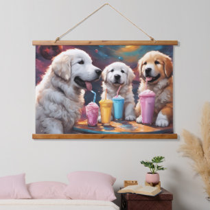 Great Pyrenees Mum and Puppies with Milkshakes Hanging Tapestry