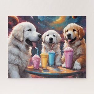 Great Pyrenees Mum and Puppies with Milkshakes Jigsaw Puzzle