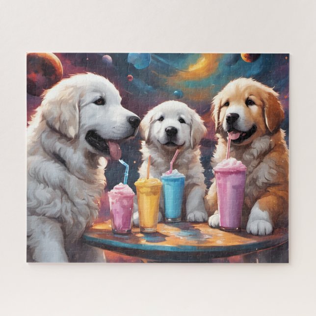 Great Pyrenees Mum and Puppies with Milkshakes Jigsaw Puzzle (Horizontal)