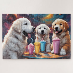 Great Pyrenees Mum and Puppies with Milkshakes Jigsaw Puzzle