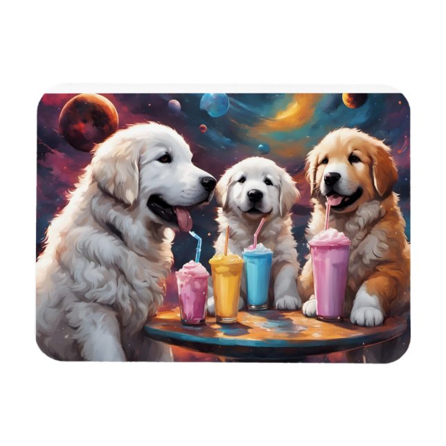 Great Pyrenees Mum and Puppies with Milkshakes Magnet (Horizontal)