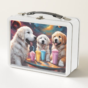 Great Pyrenees Mum and Puppies with Milkshakes Metal Lunch Box
