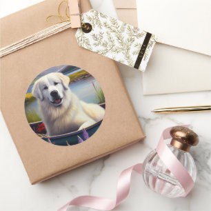 Great Pyrenees on a Paddle: A Scenic Adventure Classic Round Sticker