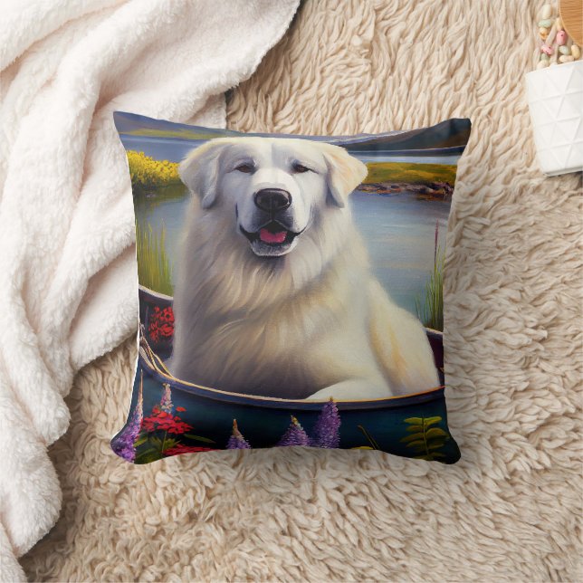 Great Pyrenees on a Paddle: A Scenic Adventure Cushion (Blanket)