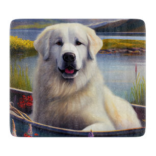 Great Pyrenees on a Paddle: A Scenic Adventure Cutting Board