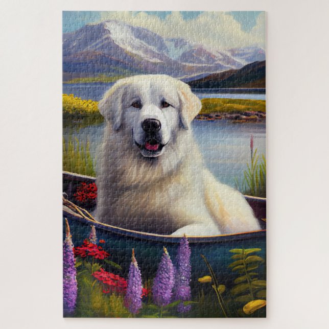Great Pyrenees on a Paddle: A Scenic Adventure Jigsaw Puzzle (Vertical)