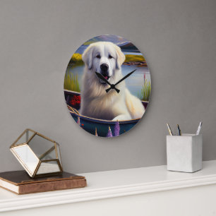 Great Pyrenees on a Paddle: A Scenic Adventure Large Clock