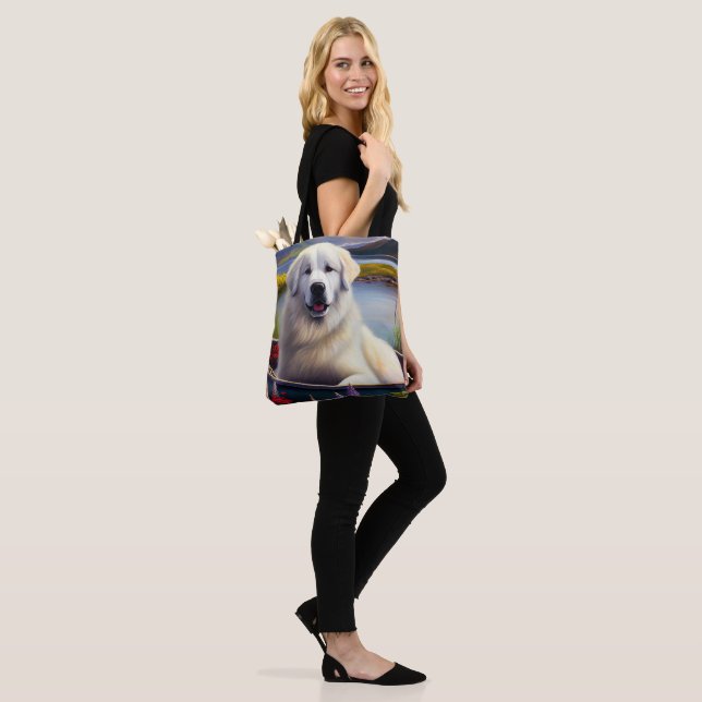 Great Pyrenees on a Paddle: A Scenic Adventure Tote Bag (On Model)