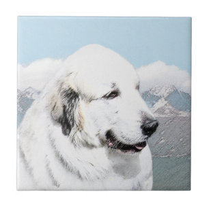 Great Pyrenees Painting - Original Dog Art Ceramic Tile