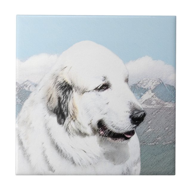 Great Pyrenees Painting - Original Dog Art Ceramic Tile (Front)