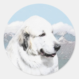 Great Pyrenees Painting - Original Dog Art Classic Round Sticker