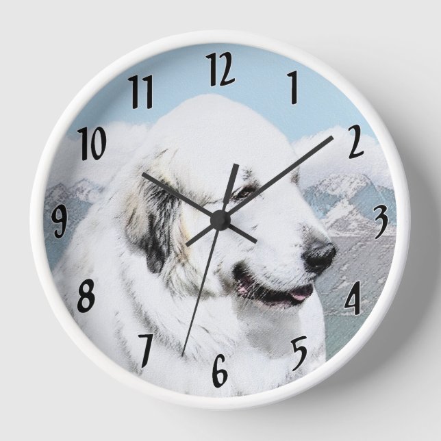 Great Pyrenees Painting - Original Dog Art Clock (Front)