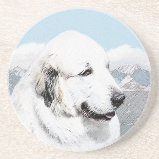 Great Pyrenees Painting - Original Dog Art Coaster (Front)