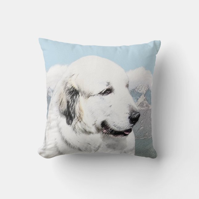Great Pyrenees Painting - Original Dog Art Cushion (Front)