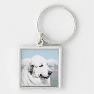 Great Pyrenees Painting - Original Dog Art Key Ring