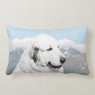 Great Pyrenees Painting - Original Dog Art Lumbar Cushion