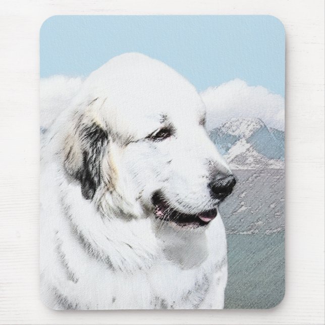 Great Pyrenees Painting - Original Dog Art Mouse Pad (Front)