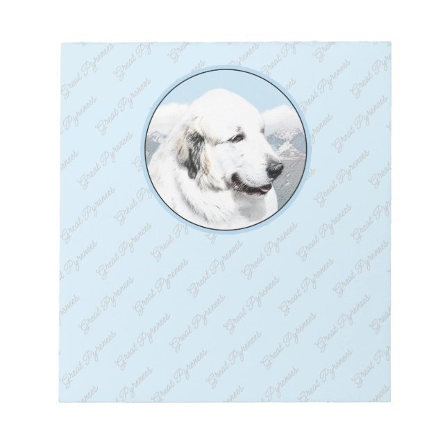 Great Pyrenees Painting - Original Dog Art Notepad (Front)