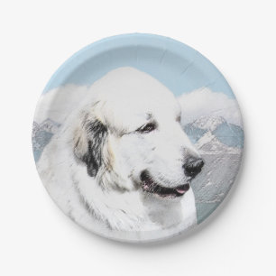 Great Pyrenees Painting - Original Dog Art Paper Plate