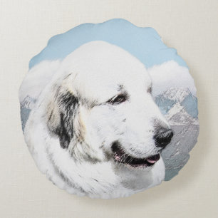 Great Pyrenees Painting - Original Dog Art Round Cushion