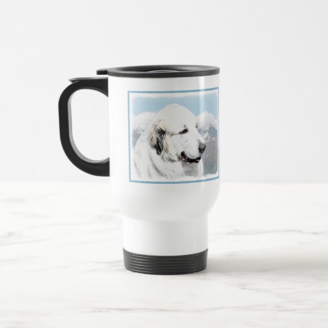 Great Pyrenees Painting - Original Dog Art Travel Mug (Left)