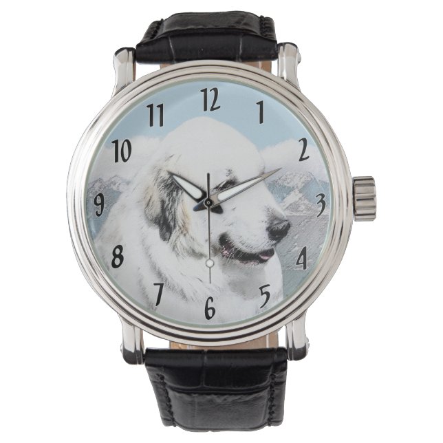 Great Pyrenees Painting - Original Dog Art Watch (Front)