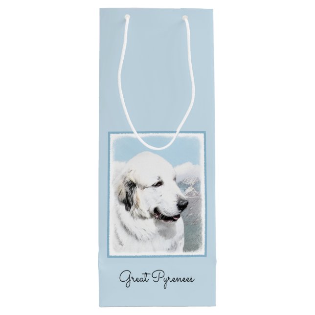 Great Pyrenees Painting - Original Dog Art Wine Gift Bag (Back)