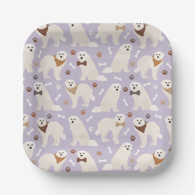 Great Pyrenees Paws and Bones Paper Plate (Front)