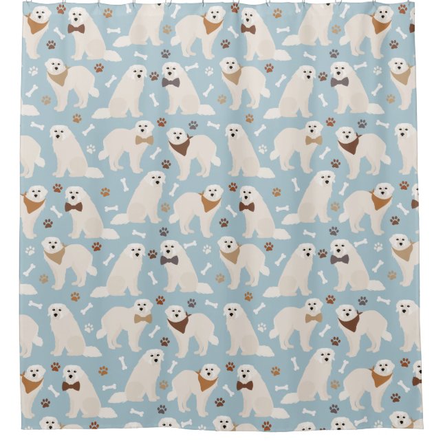 Great Pyrenees Paws and Bones Shower Curtain (Front)