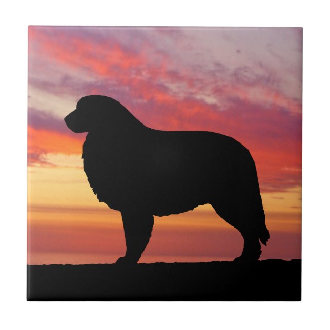 Great Pyrenees Persimmon Sunset Silhouette Ceramic Tile (Front)