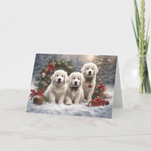 Great Pyrenees Puppies 2 Winter Xmas  Scene Card