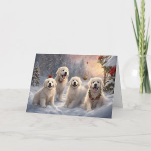 Great Pyrenees Puppies 5 Winter Xmas Scene Card