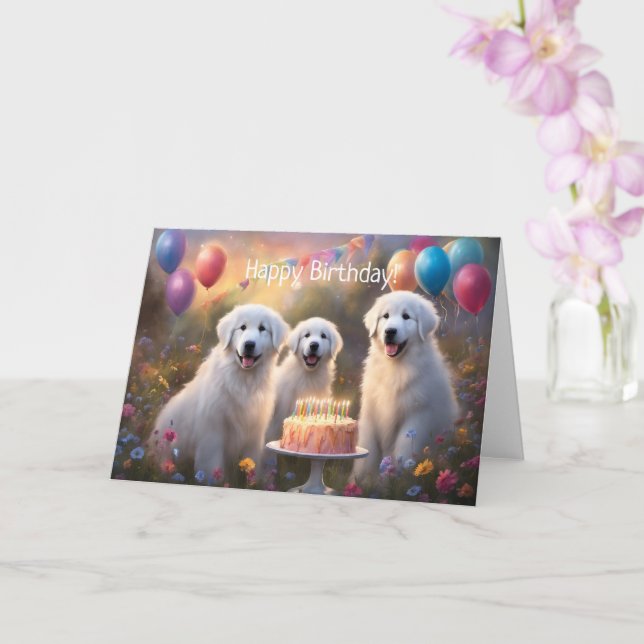 Great Pyrenees Puppies Happy Birthday  Card (Orchid)