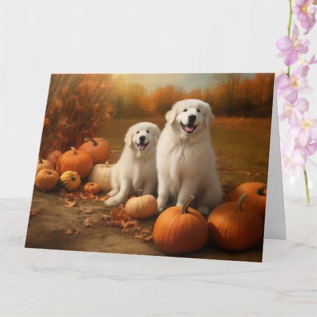Great Pyrenees Puppy Autumn Delight Pumpkin  Card (Orchid)