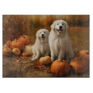 Great Pyrenees Puppy Autumn Delight Pumpkin Cutting Board