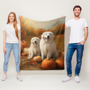 Great Pyrenees Puppy Autumn Delight Pumpkin  Fleece Blanket