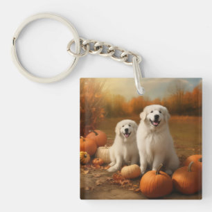 Great Pyrenees Puppy Autumn Delight Pumpkin Key Ring