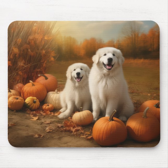 Great Pyrenees Puppy Autumn Delight Pumpkin  Mouse Pad (Front)