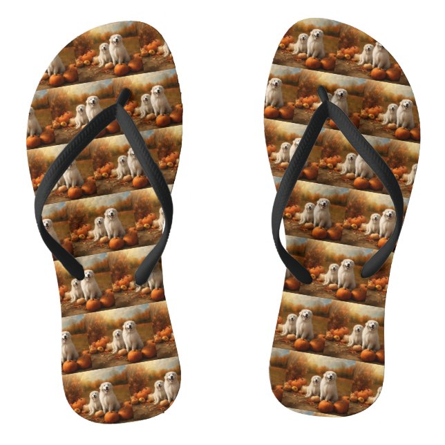 Great Pyrenees Puppy Autumn Delight Pumpkin  Thongs (Footbed)