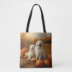 Great Pyrenees Puppy Autumn Delight Pumpkin Tote Bag