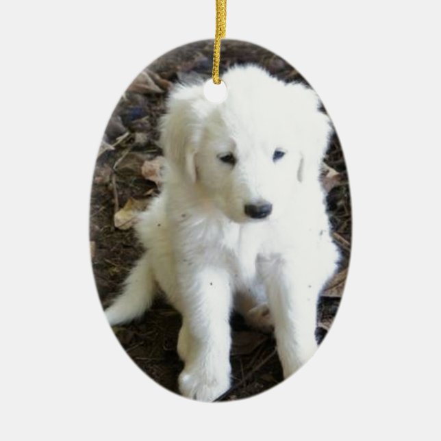 Great Pyrenees Puppy Rose Ceramic Tree Decoration (Front)